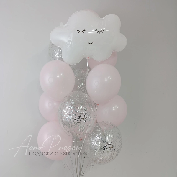 Фонтан шаров на выписку "Пушистое облако"